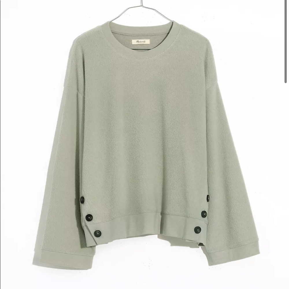 Madewell resourced brushed side button relaxed sweatshirt faded sea grass